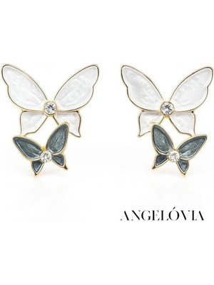  Çift Kelebek Figürlü Kadın Çelik Küpe