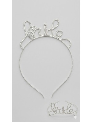 Ceyyiz Gelin Bekarlığa Veda Partisi Tacı - Gümüş Renk Zirkon Taşlı "bride" Yazılı Nedime Tacı