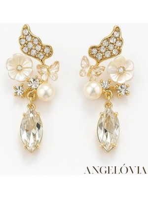 Çiçek ve Inci Detaylı Çelik Küpe