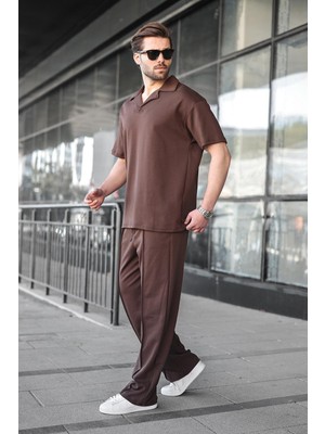 Madmext Acı Kahverengi Polo Yaka Erkek Alt Üst Takım E7356