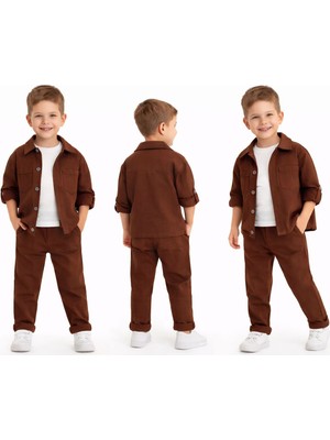Pollito Erkek Çocuk Pamuklu Gömlek Tişört Pantolon 3'lü Alt Üst Takım