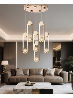Apliqa Beckett 6'lı Kristal Top Başlıklı Gold Sarkıt LED Avize
