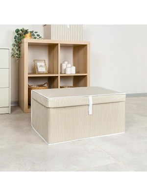 Leaf Shop Home Çok Amaçlı Kapaklı Sandık Tipi Hurç Organizer – Büyük Boy Saklama Kutusu – Dolap Içi, Yatak Altı ve Baza Altı Için Sert ve Dayanıklı Depolama Çözümü – Katlanabilir (Krem, 60X40X30 Cm)