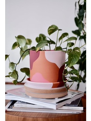 Leaf Shop Silindir Saksı+Tabak • Pembenin Tonları (Küçük)