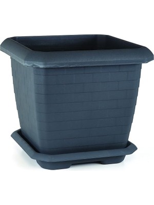 Leaf Shop HK03 Hisar Kare Saksı No:3 Tabaklı 37 Cm, 25,5 Litre Antrasit