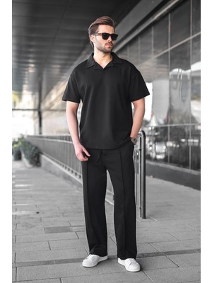 Madmext Siyah Polo Yaka Erkek Alt Üst Takım E7356