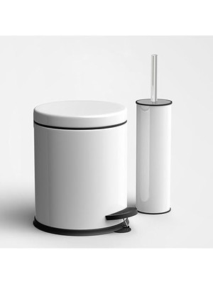 Leaf Shop 5 Litre 2'li Banyo Seti Pedallı Çöp Kovası Wc Klozet Tuvalet Fırça Seti Banyo Çöp Kovası