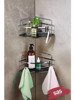 Leaf Shop Haus Yapışkanlı Ömür Boyu Paslanmaz Kristal Ayarlanabilir Raf Banyo Düzenleyici Şampuanlık 2 Adet Lk-01 K