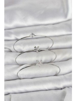 İlk El Grup Ieg™  Gümüş Renk Zirkon Taşlı Pirinç 3'lü Kadın Bileklik Kombini TG27BB8342