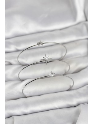 İlk El Grup Ieg™  Gümüş Renk Kutup Yıldızı Model Zirkon Taşlı 3'lü Kadın Bileklik Kombini TG27BB8346