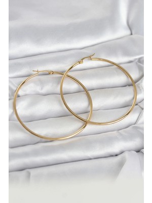 İlk El Grup Ieg™  316L Çelik Gold Renk 60 mm Halka Kadın Küpe TG27BKP11686