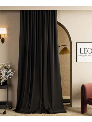 Leo Boutique Curtain Düz Pilesiz Blackout Karartma Fon Perde %100 Işık Geçirmez Fon Perde Tek Parça