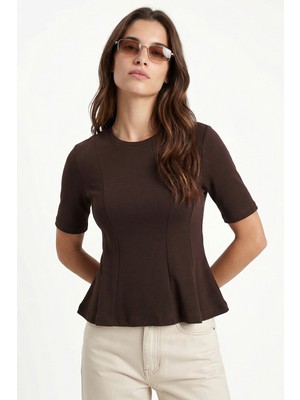 Ritnice Kadın Ella Kahverengi Peplum Bluz