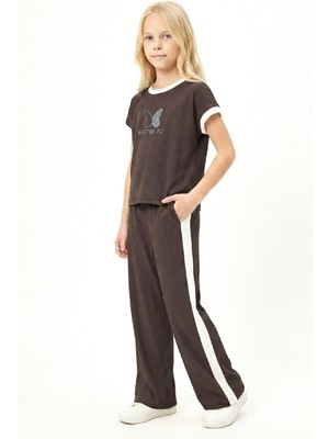 Modanino Kız Çocuk Taşlı Kelebek Baskılı-Biye Detaylı Alt-Üst Takım 4-12 Yaş 12547