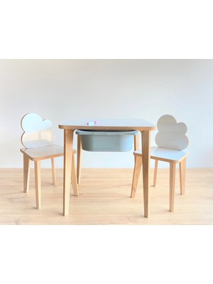 Asrimo Montessori Tasarımlı Çocuk Aktivite Masa Sandalye Takımı MDF Malzemeden Ceviz Renkli Çekmeceli