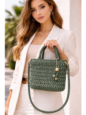 Vela Kağıt Ip Örgülü Mini Bag El ve Omuz Çantası