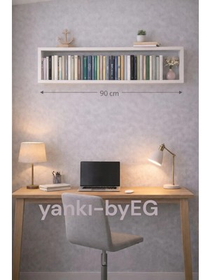 yankı-byeg 90×14 cm Mat Beyaz Lake Mdf Gizli Bağlantı Duvar Rafı Saklama Alanı
