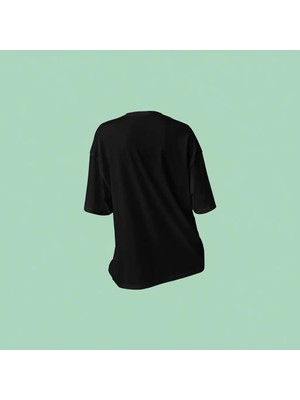 Shoprise Baskılı Siyah Oversize Tshirt Kadın Günlük Stil Kısa Kol Örme Kumaş