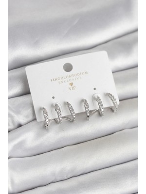 İlk El Grup Ieg™  Gümüş Renk Pirinç Zirkon Taşlı Kadın Küpe TG27BKP11641