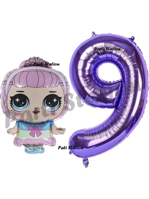 Parti Station Prenses Lol Bebek 9 Yaş Balon ve Mor Rakam Balon Doğum Günü Parti Set