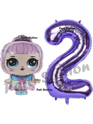 Parti Station Unicorn Lol Bebek 2 Yaş Balon ve Mor Rakam Balon Doğum Günü Parti Set