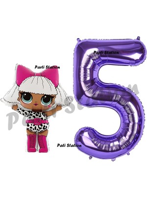 Parti Station Diva Lol Bebek 5 Yaş Balon ve Mor Rakam Balon Doğum Günü Parti Set
