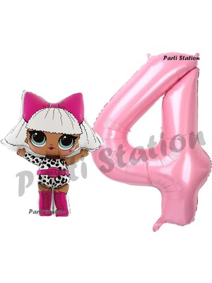Parti Station Diva Lol Bebek 4 Yaş Balon ve Pembe Rakam Balon Doğum Günü Parti Set