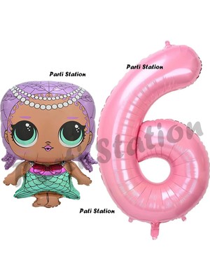 Parti Station Mermaid Lol Bebek 6 Yaş Balon ve Pembe Rakam Balon Doğum Günü Parti Set