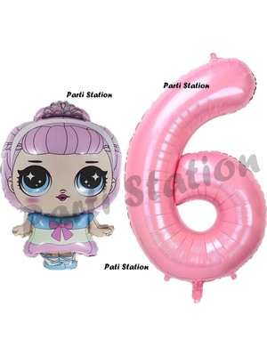 Parti Station Prenses Lol Bebek 6 Yaş Balon ve Pembe Rakam Balon Doğum Günü Parti Set