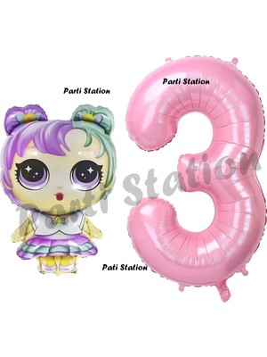 Parti Station Lol Bebek 3 Yaş Balon ve Pembe Rakam Balon Doğum Günü Parti Set