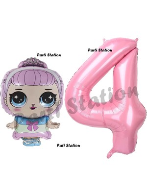 Parti Station Prenses Lol Bebek 4 Yaş Balon ve Pembe Rakam Balon Doğum Günü Parti Set
