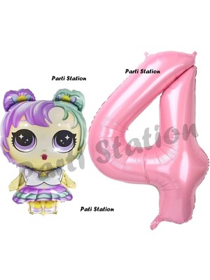 Parti Station Lol Bebek 4 Yaş Balon ve Pembe Rakam Balon Doğum Günü Parti Set