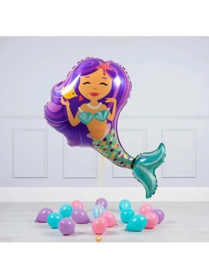 Parti Station Deniz Kızı 6 Yaş Mor Renk Doğum Günü Konsept Balon Set Mermaid Balloon Set