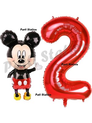 Parti Station Mickey Mouse Balon 2 Yaş Doğum Günü Set Mickey Mouse Konsept Balon ve Kırmızı Rakam Balon