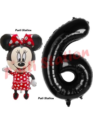 Parti Station Minnie Mouse 1 Yaş Doğum Günü Set Minnie Mouse Konsept Balon ve Siyah Rakam Balon Set