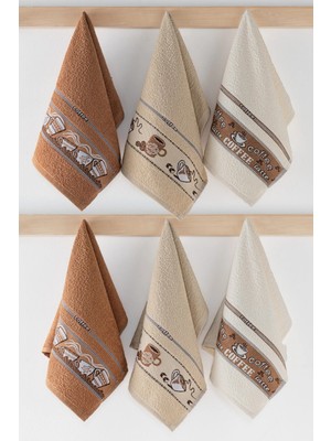 DNZGÜLCAN Kahve Desenli 6'lı Mutfak Havlusu Seti 30X50 cm | %100 Pamuk El Havlusu, Kurulama Bezi
