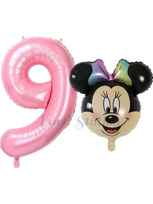 Parti Station Minnie Mouse 9 Yaş Balon Set Minnie Mouse Konsept Balon ve Pembe Rakam Balon Set