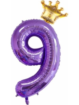 Parti Station Mor Renk 9 Yaş Rakam Balon Mor Renk Helyum Balon Mor Rakam Balon Mor Taçlı Rakam Balon 80CM