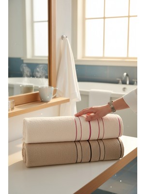 Asev Tekstil Neva 2’li 90X150 Banyo Havlusu Seti – Şerit Detaylı