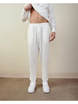 Erkek Yazlık Pantolon Lastikli Bağcıklı Bel Rahat Kalıp Pamuklu Doğal Kumaş