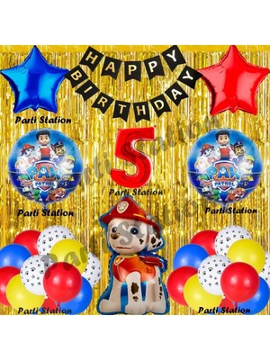 Parti Station Paw Patrol Balon Set 5 Yaş Paw Petrol Marshall Kırmızı Konsept Doğum Günü Parti Folyo Balon Seti