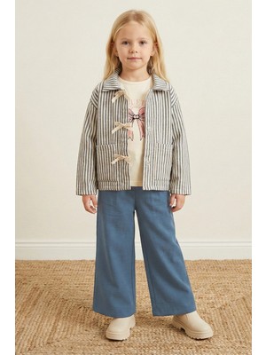 Minipodyum Fiyonk Detaylı Çizgili 3'lü Bayramlık Kız Çocuk Alt Üst Takım