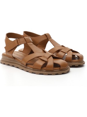 Gönderi(r) Kadın Taba Antik Cırt Bantlı Burnu Kapalı Hakiki Deri Sandalet