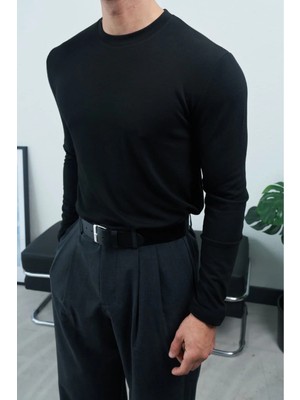Erkek Slim Fit Uzun Kollu Tişört Likralı Viskon Karışımlı Premium Basic
