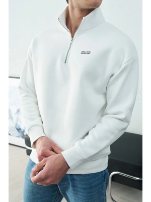 Erkek Yarım Fermuarlı Sweatshirt Dik Yaka Pamuklu Casual Üst