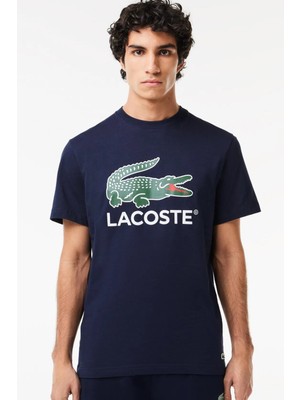Lacoste Men's Regular Fit Crew Neck Graphic T-Shirt Navy Bisiklet Yaka Erkek Tişört Lacivert