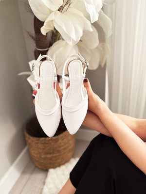 Asmi Shoes Kadın Tena Beyaz Cilt Arkası Açık Sivri Burun Günlük Babet  Beyaz