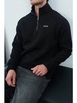 Erkek Yarım Fermuarlı Sweatshirt Dik Yaka Pamuklu Casual Üst