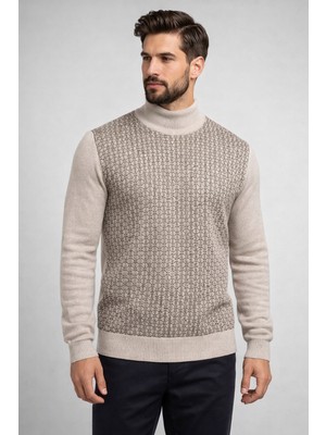 Karaca Yarım Balıkçı Etnik Ters Üçgen Desenli %50 Yün %50 Akrilik Erkek Triko