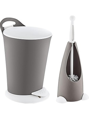 Leaf Shop Penguen Pedallı Çöp Kovası ve Klozet Fırçası Set Terra